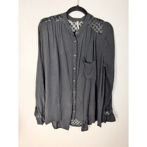 Free People The Best Blouse Lace Crochet Hi Lo Hem Long Sleeve OB495809 Size M